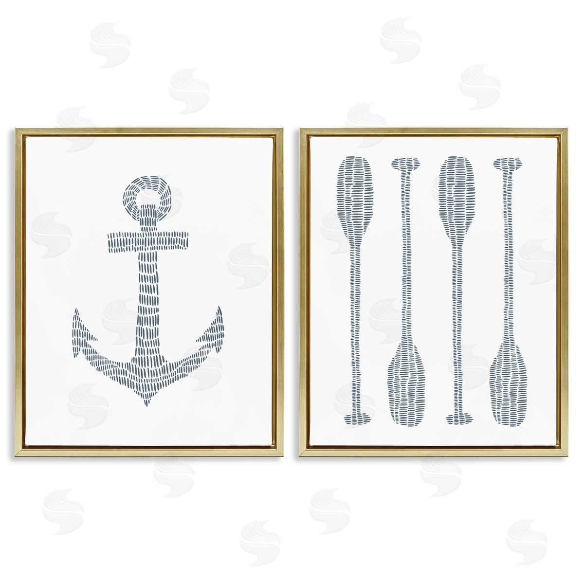 Jetty Home LLC Simple Lines Nautical Anchor Oars Gold Floating Frame Canvas Wall Art Print