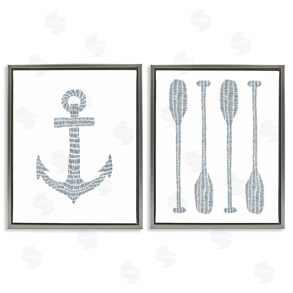 Jetty Home LLC Simple Lines Nautical Anchor Oars Gray Floating Frame Canvas Wall Art Print