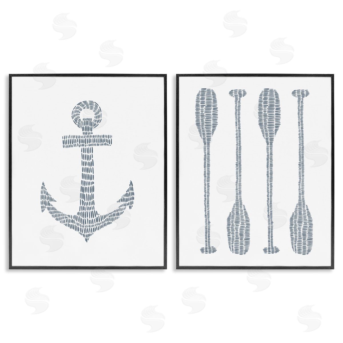 Jetty Home LLC Simple Lines Nautical Anchor Oars Black Framed Giclee Wall Art Print