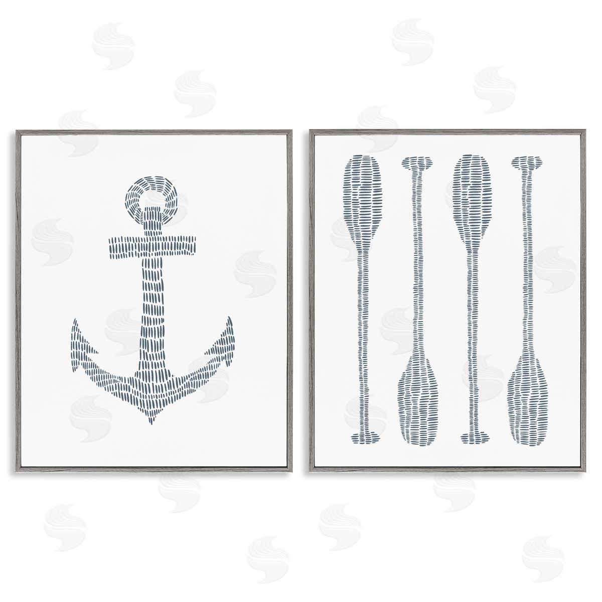 Jetty Home LLC Simple Lines Nautical Anchor Oars Gray Framed Giclee Wall Art Print