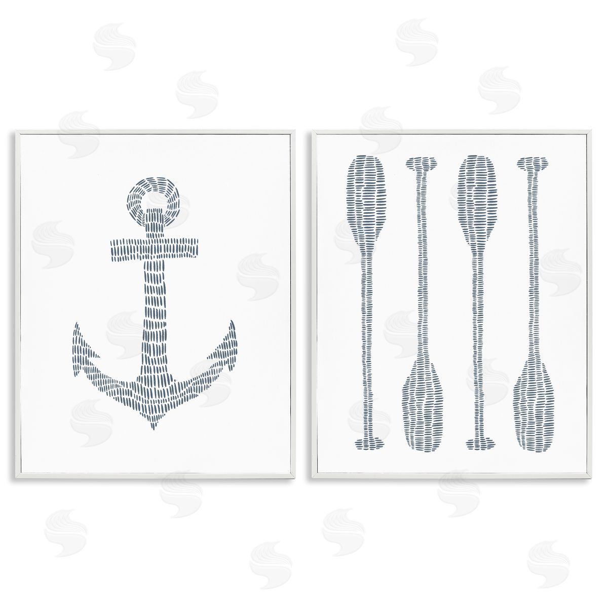 Jetty Home LLC Simple Lines Nautical Anchor Oars White Framed Giclee Wall Art Print