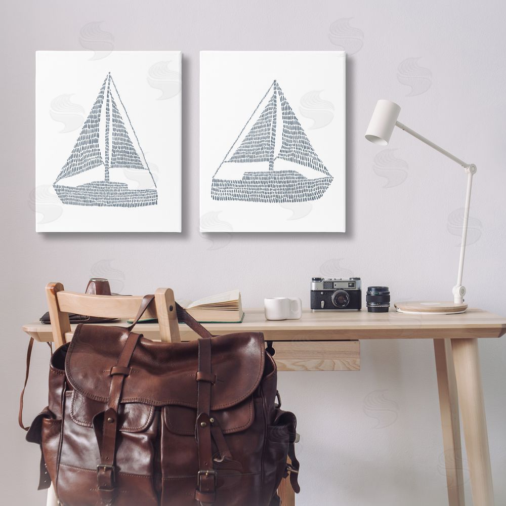 Jetty Home LLC Simple Lines Nautical Sailboats  Canvas Wall Art Print in Room