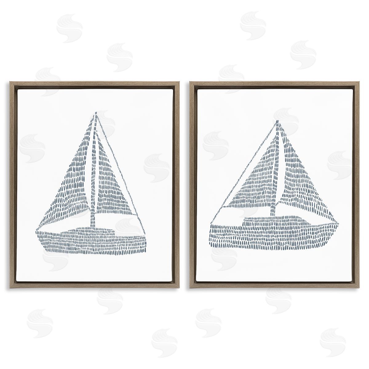 Jetty Home LLC Simple Lines Nautical Sailboats  Brown Floating Frame Canvas Wall Art Print