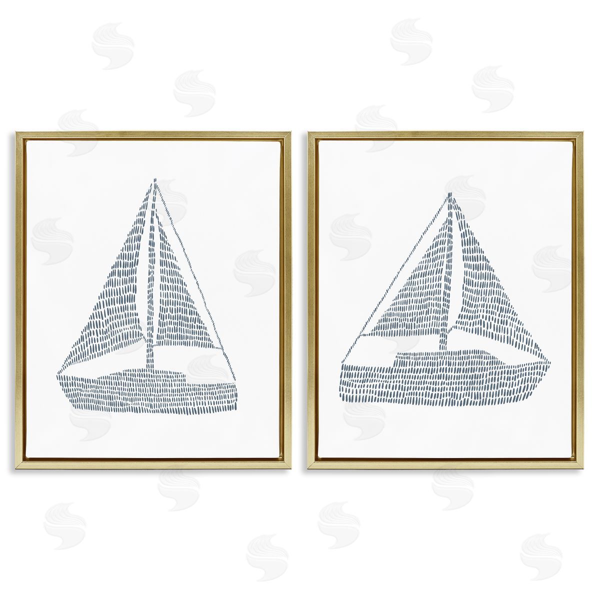 Jetty Home LLC Simple Lines Nautical Sailboats  Gold Floating Frame Canvas Wall Art Print