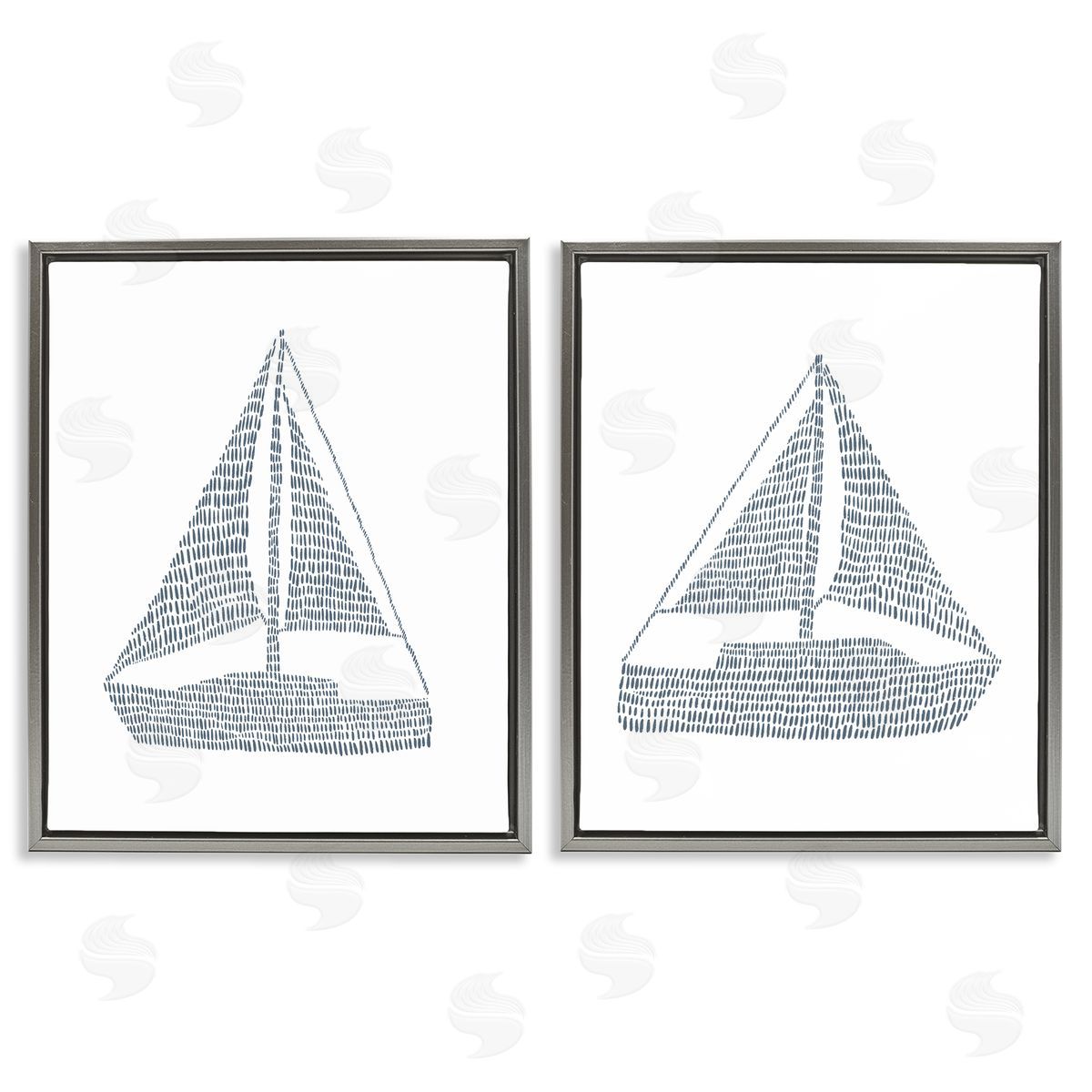 Jetty Home LLC Simple Lines Nautical Sailboats  Gray Floating Frame Canvas Wall Art Print