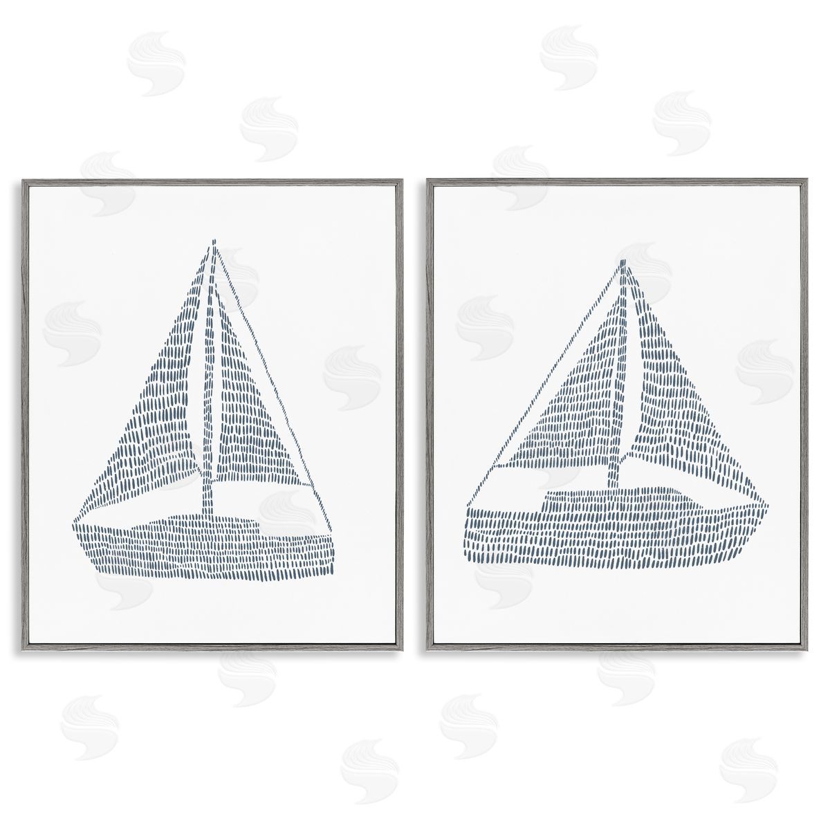 Jetty Home LLC Simple Lines Nautical Sailboats  Gray Framed Giclee Wall Art Print