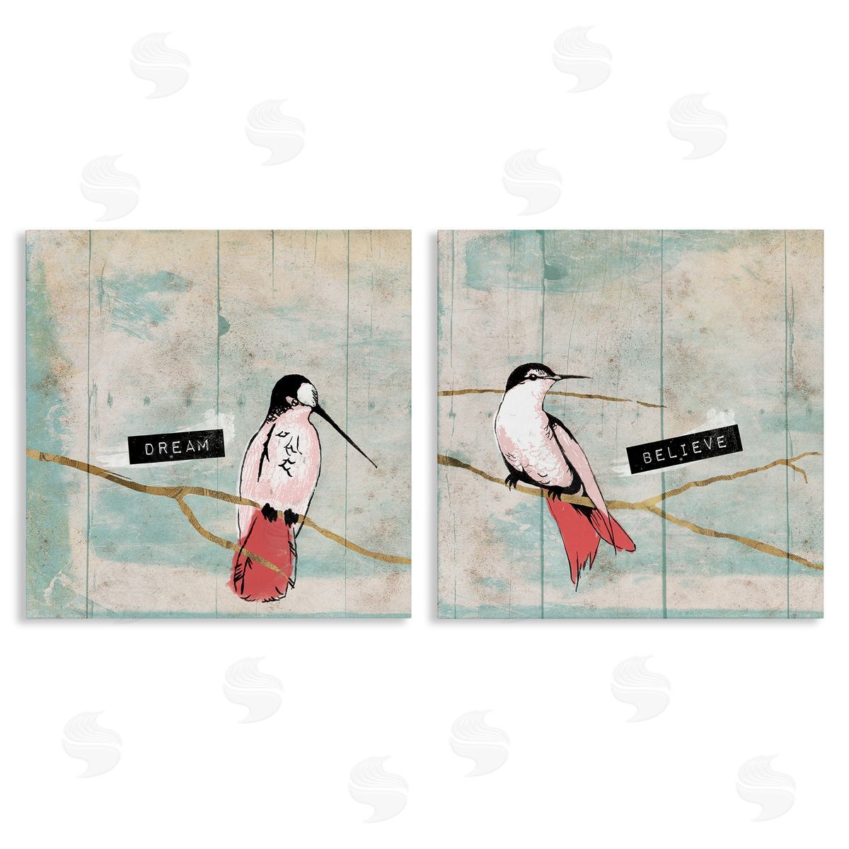 Jace Grey Dream Believe Hummingbird Branch Canvas Wall Art Print