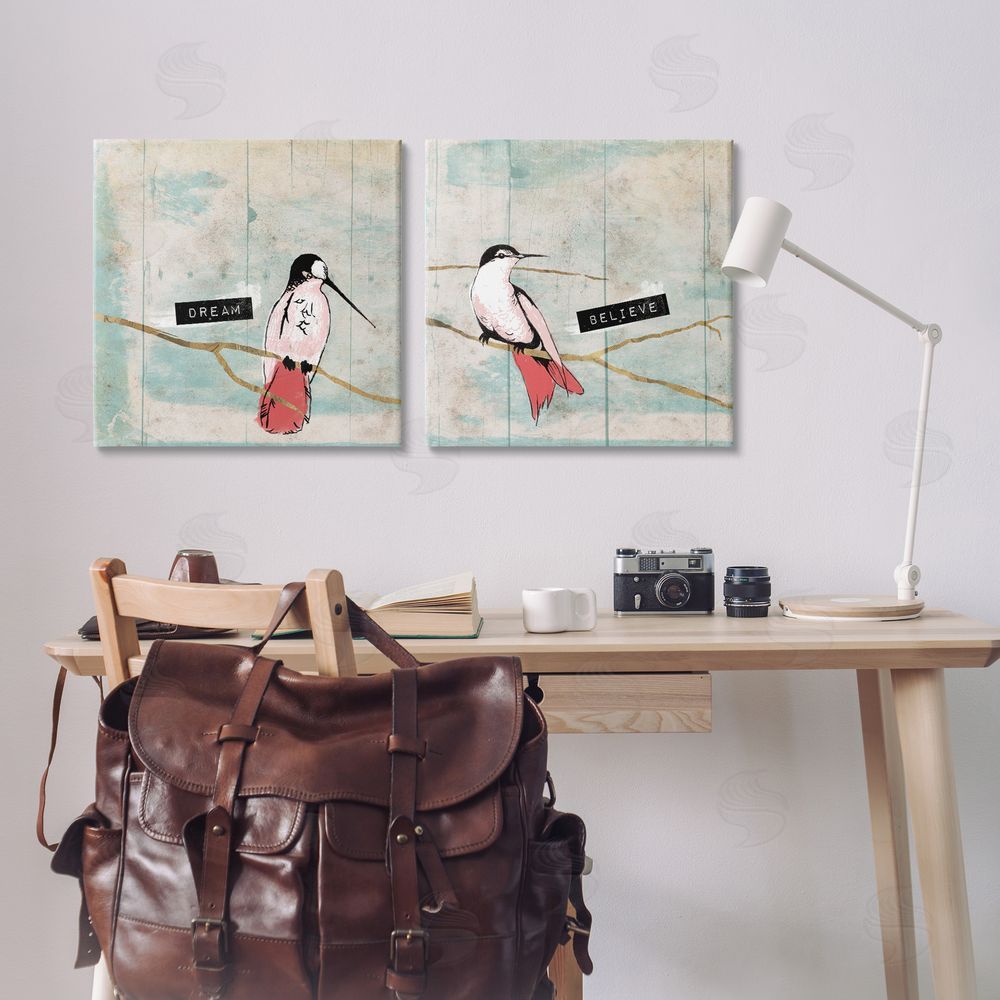 Jace Grey Dream Believe Hummingbird Branch Canvas Wall Art Print in Room