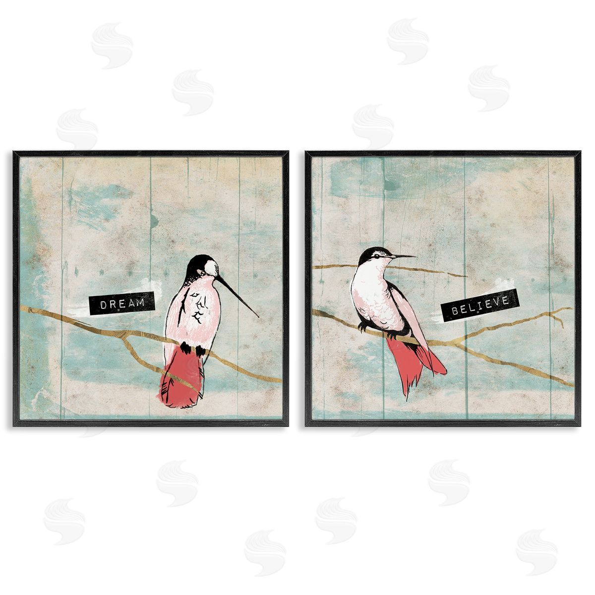 Jace Grey Dream Believe Hummingbird Branch Black Framed Giclee Wall Art Print
