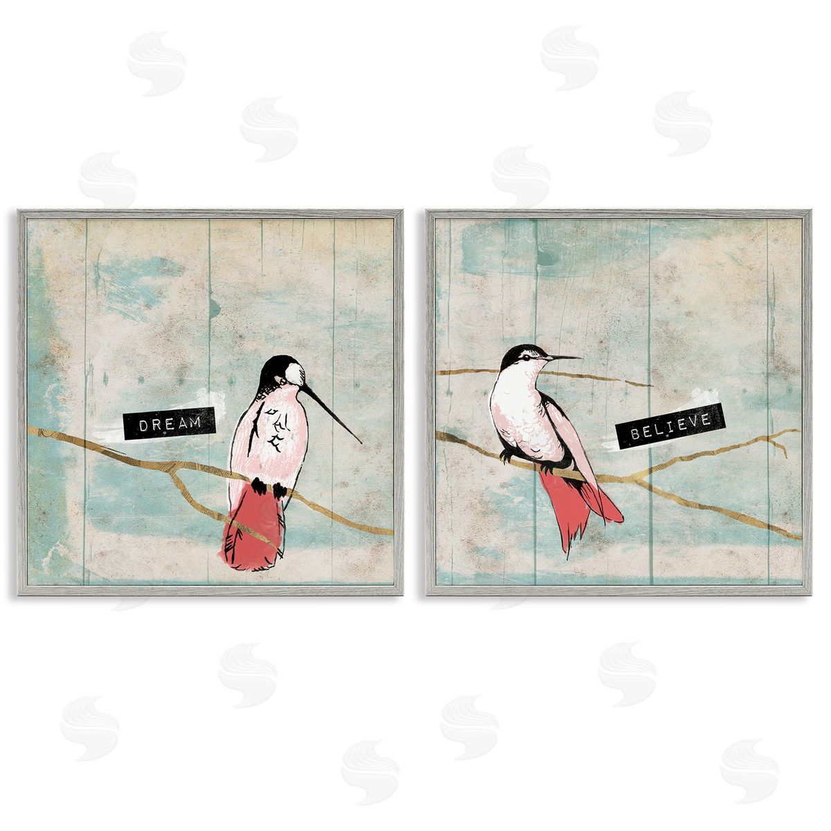Jace Grey Dream Believe Hummingbird Branch Gray Framed Giclee Wall Art Print