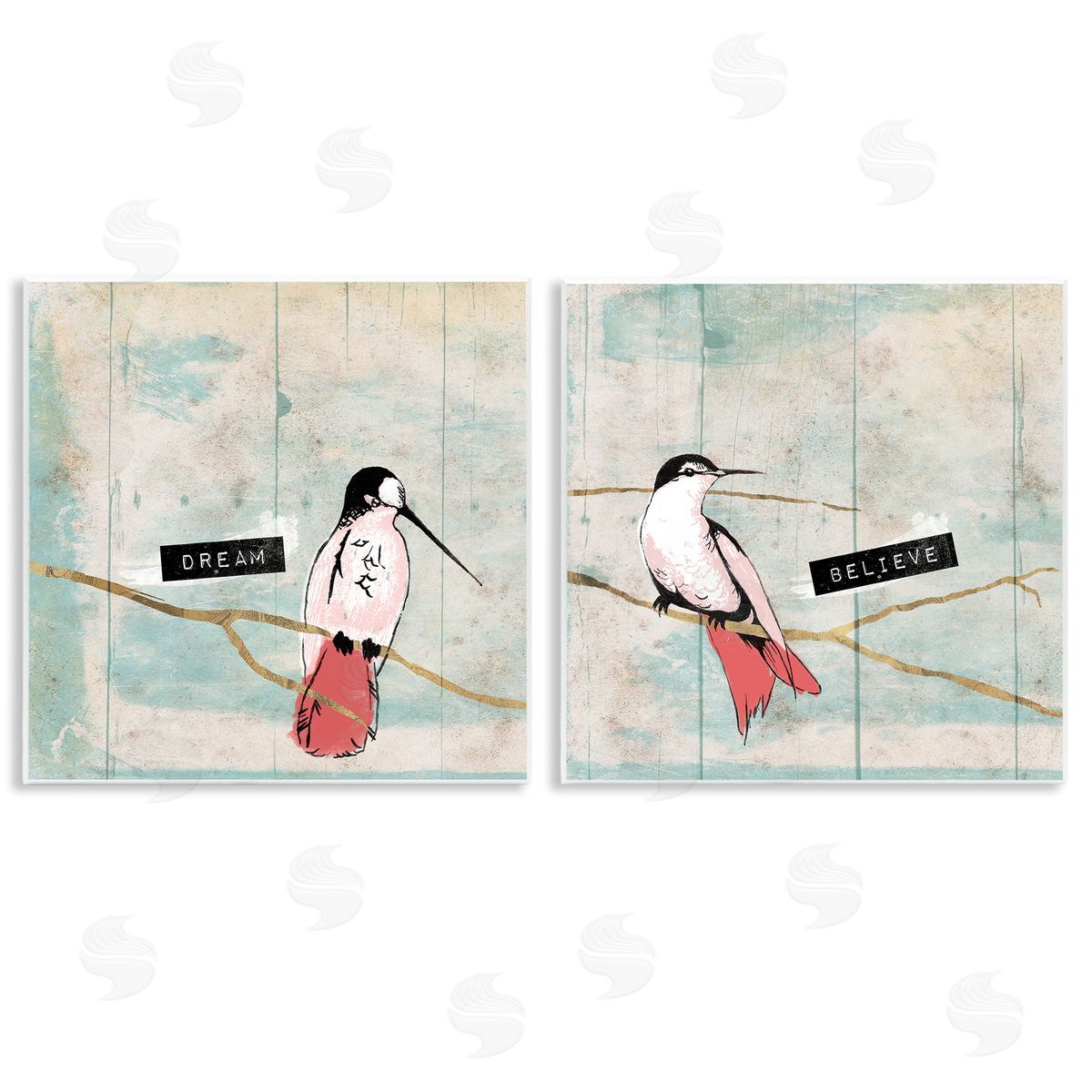 Jace Grey Dream Believe Hummingbird Branch Wooden Wall Plaque Art Print