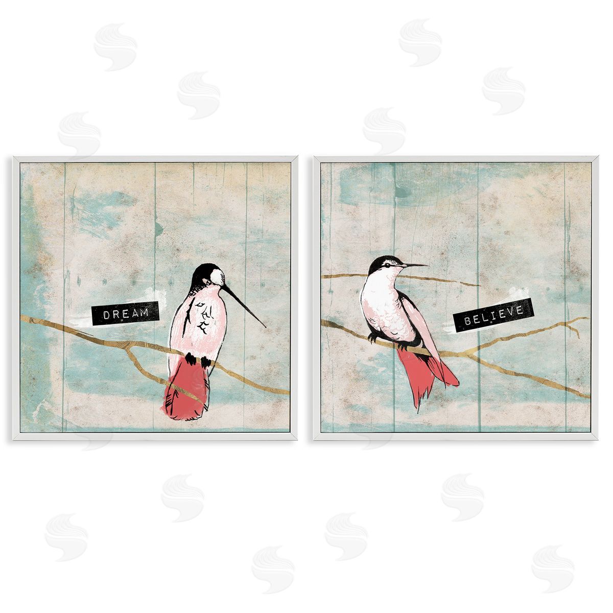 Jace Grey Dream Believe Hummingbird Branch White Framed Giclee Wall Art Print