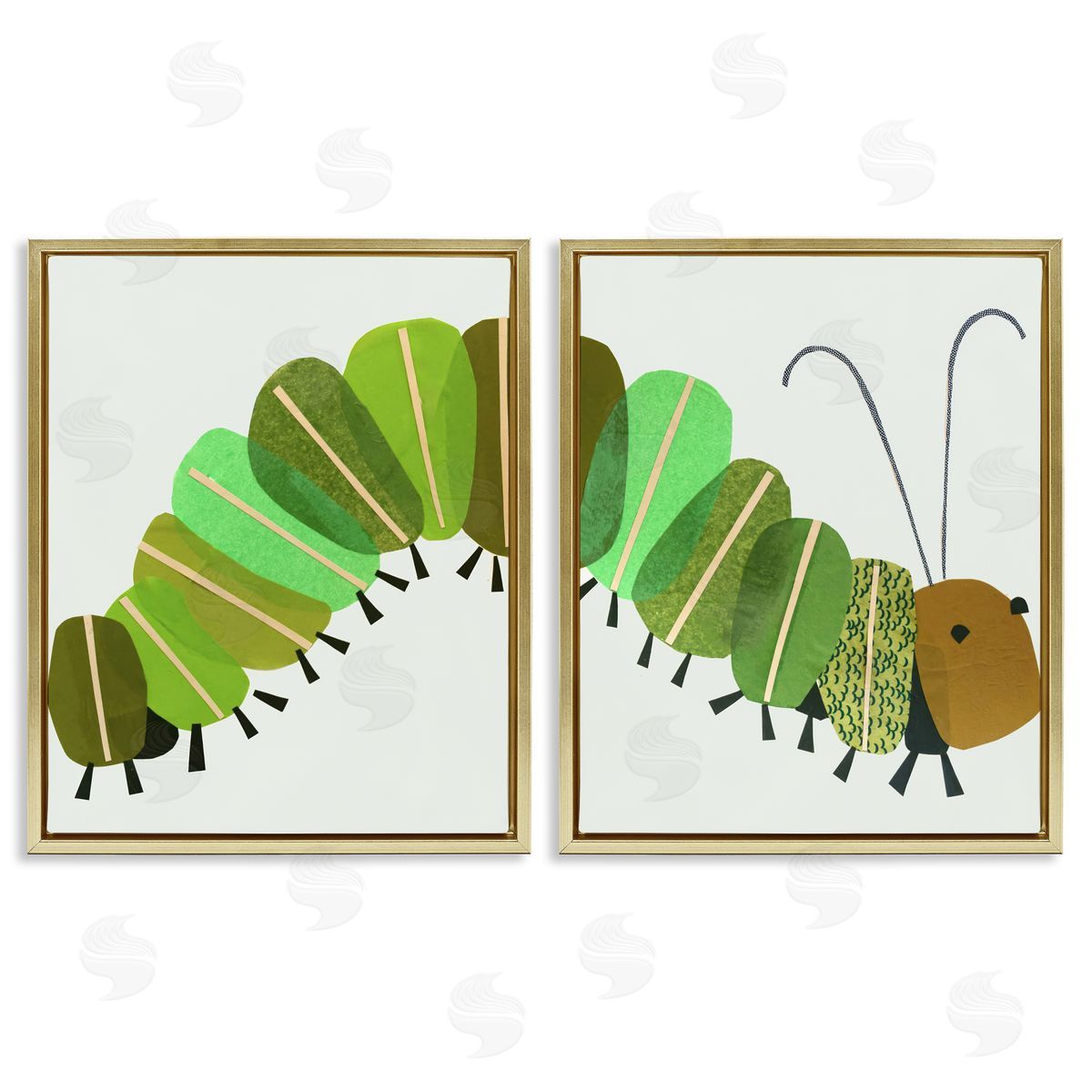 Jenny Westenhofer Cute Cozy Caterpillar  Gold Floating Frame Canvas Wall Art Print