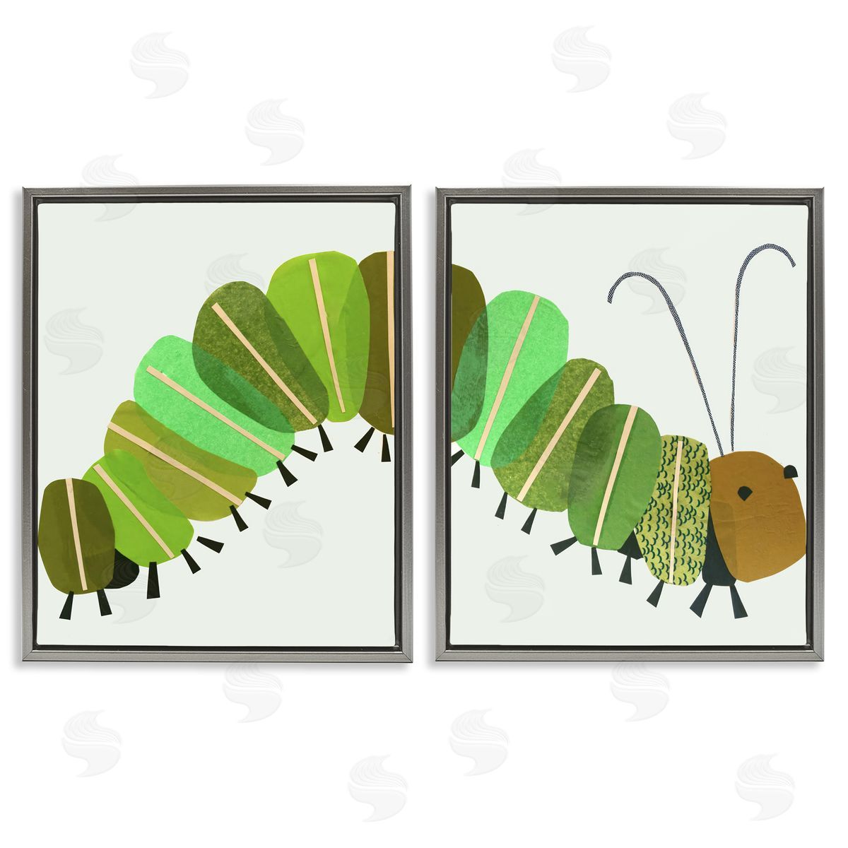Jenny Westenhofer Cute Cozy Caterpillar  Gray Floating Frame Canvas Wall Art Print