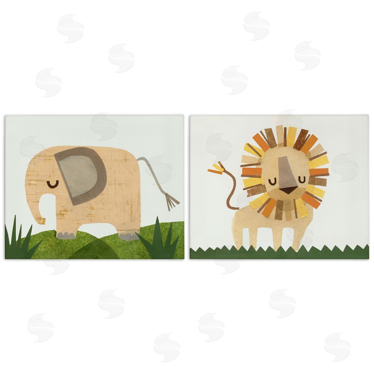 Jenny Westenhofer Adorable Cozy Elephant & Lion  Canvas Wall Art Print
