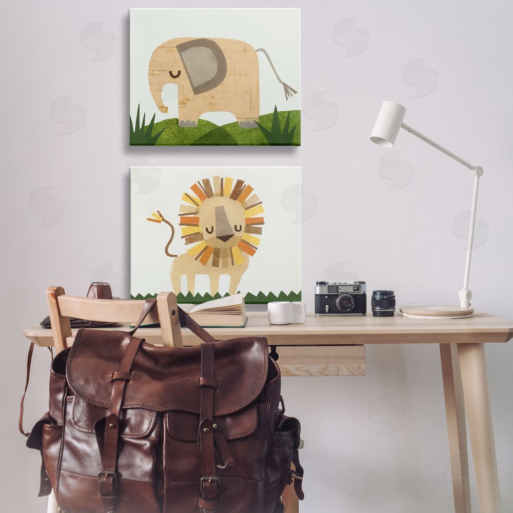 Jenny Westenhofer Adorable Cozy Elephant & Lion  Canvas Wall Art Print in Room