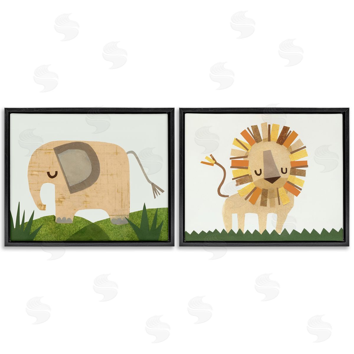 Jenny Westenhofer Adorable Cozy Elephant & Lion  Black Floating Frame Canvas Wall Art Print