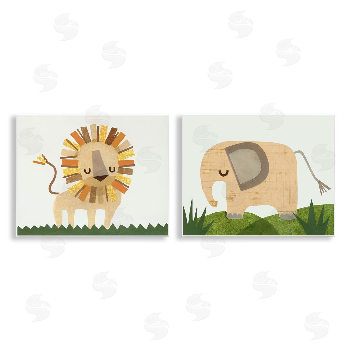 Jenny Westenhofer Adorable Cozy Elephant & Lion  Wooden Wall Plaque Art Print