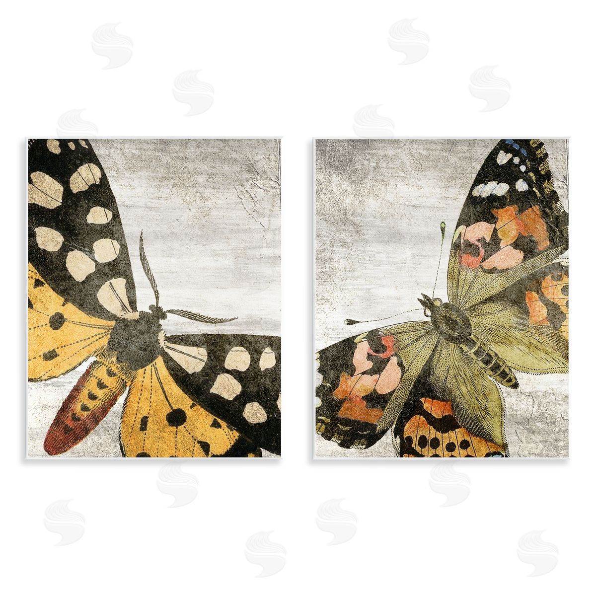 Kim Allen Vintage Spotted butterflies  Wooden Wall Plaque Art Print