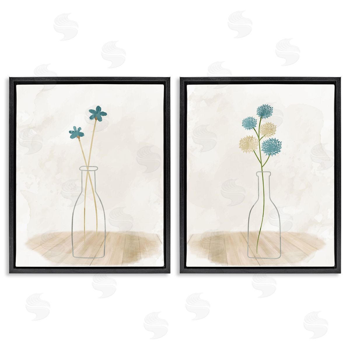 Kim Allen Simple Flower Sprigs Clear Vase Black Floating Frame Canvas Wall Art Print