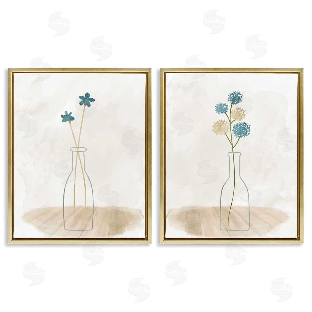 Kim Allen Simple Flower Sprigs Clear Vase Gold Floating Frame Canvas Wall Art Print