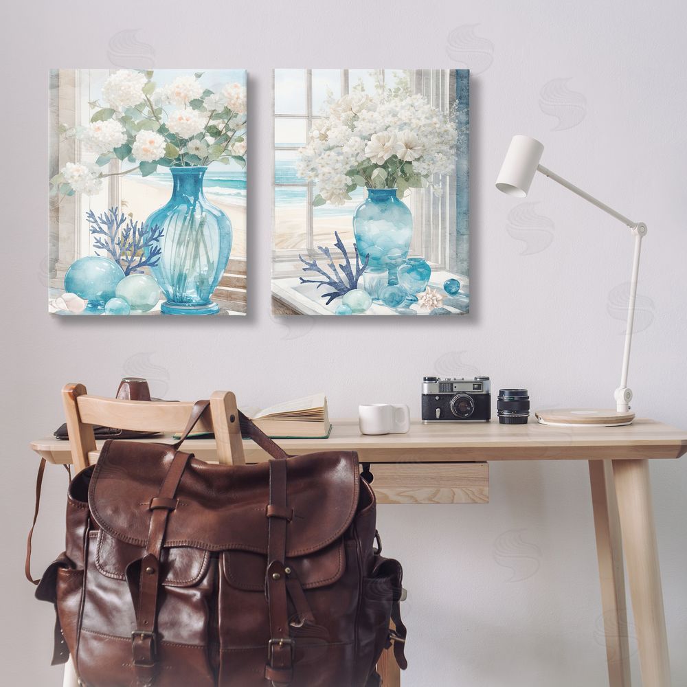 Kim Allen Sea Glass Coral Beach Bouquet Canvas Wall Art Print in Room