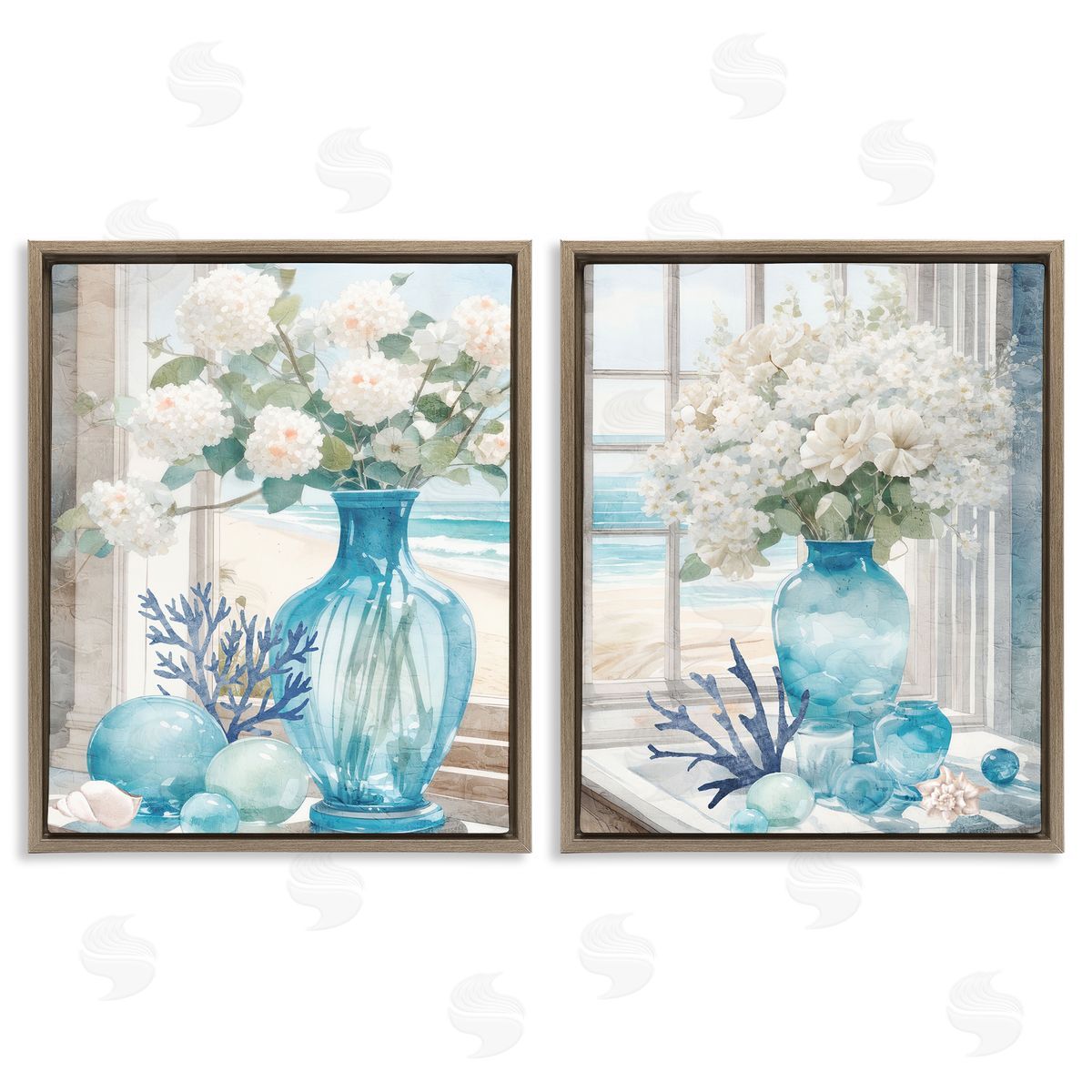 Kim Allen Sea Glass Coral Beach Bouquet Brown Floating Frame Canvas Wall Art Print