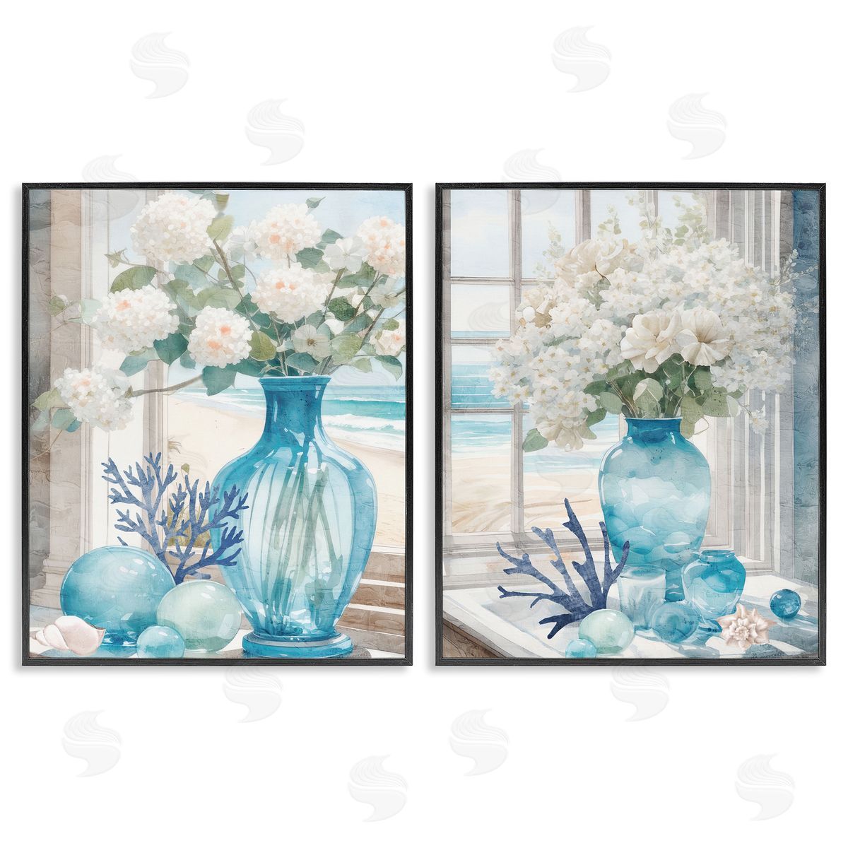 Kim Allen Sea Glass Coral Beach Bouquet Black Framed Giclee Wall Art Print
