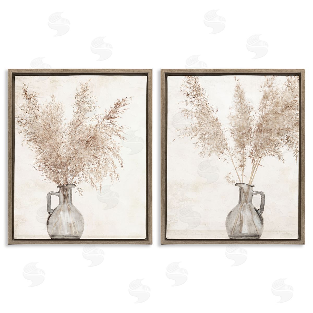 Kim Allen Wild Pampas Stalks Vase  Brown Floating Frame Canvas Wall Art Print