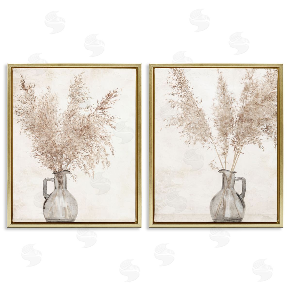 Kim Allen Wild Pampas Stalks Vase  Gold Floating Frame Canvas Wall Art Print