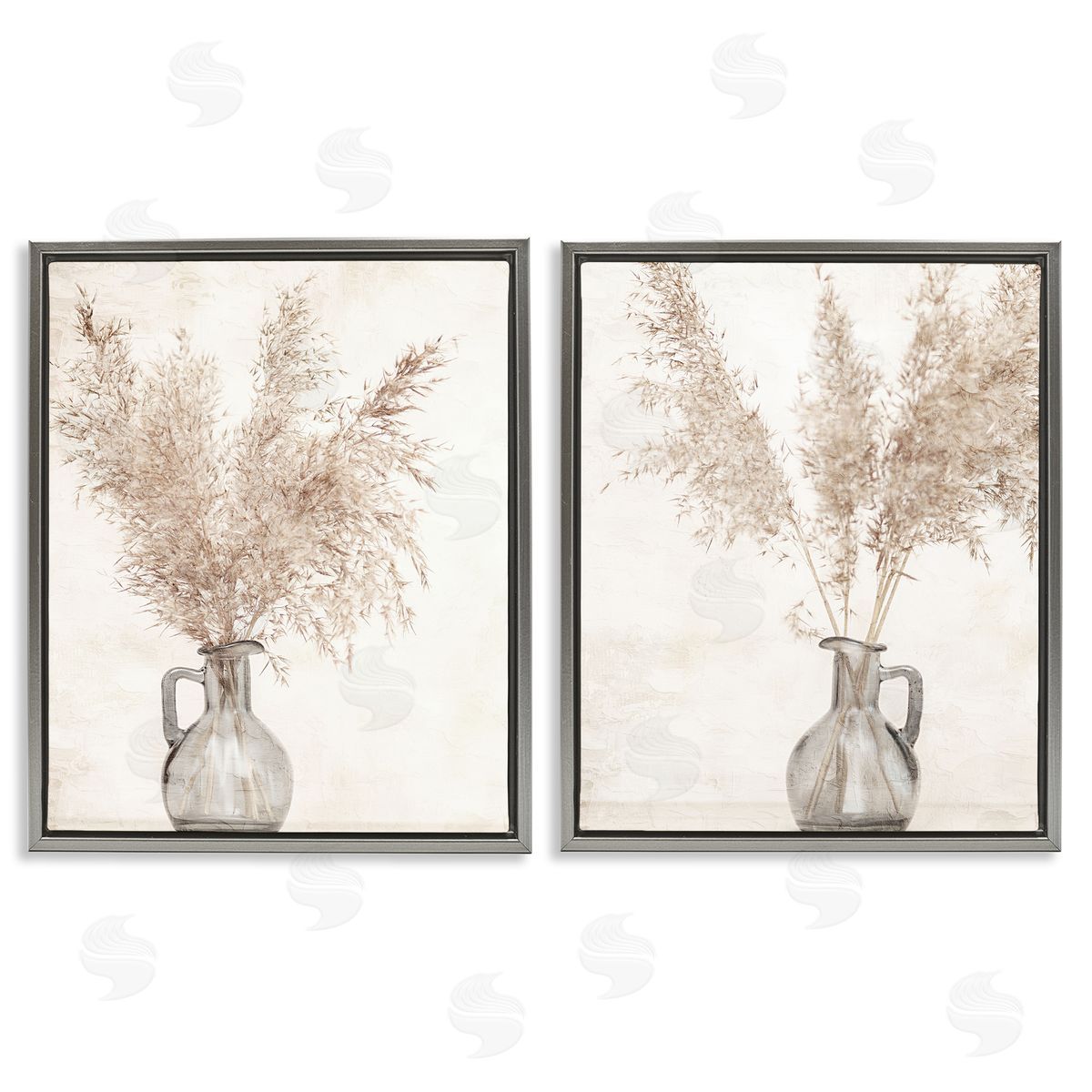 Kim Allen Wild Pampas Stalks Vase  Gray Floating Frame Canvas Wall Art Print