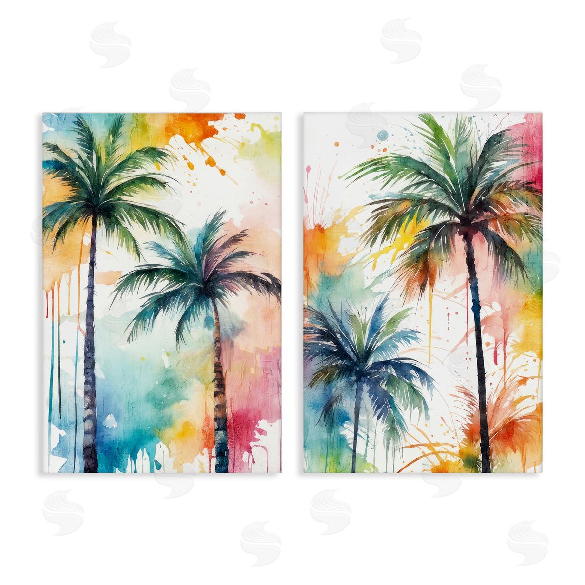 Kim Allen Watercolor Splash Towering Palms  Canvas Wall Art Print