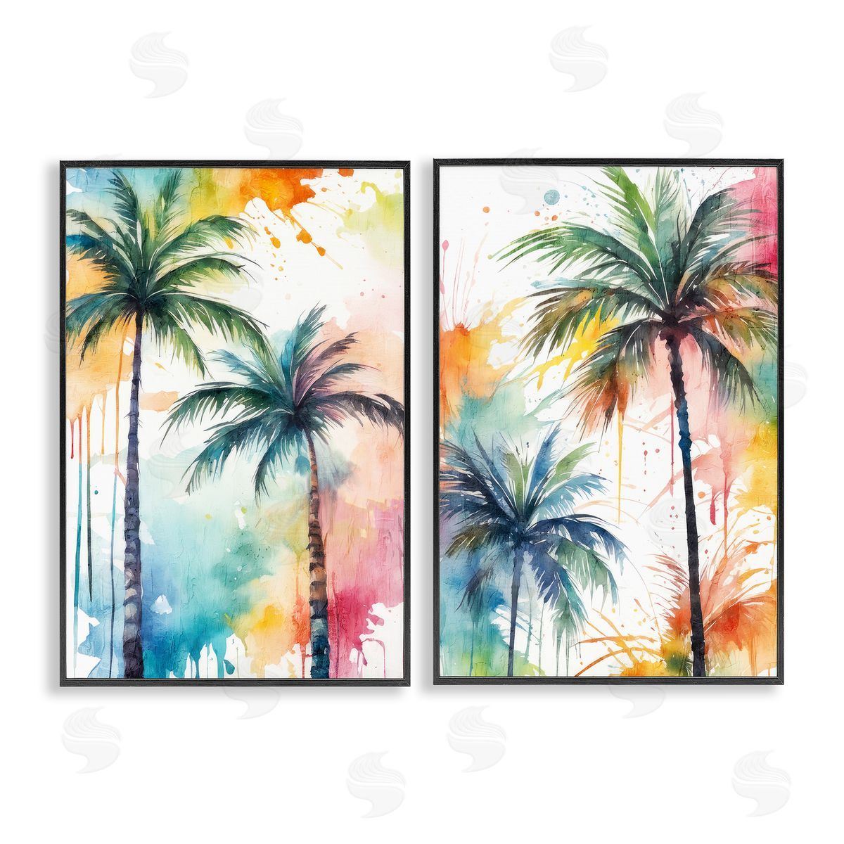 Kim Allen Watercolor Splash Towering Palms  Black Framed Giclee Wall Art Print