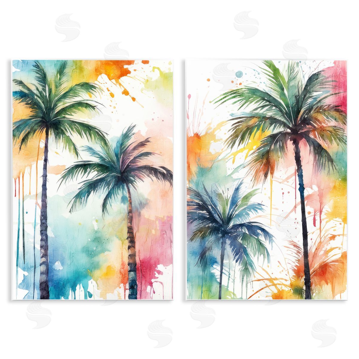 Kim Allen Watercolor Splash Towering Palms  Wooden Wall Plaque Art Print