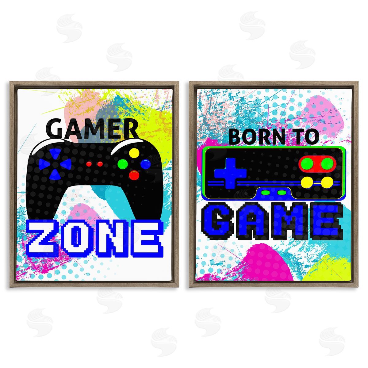 Kim Allen Gamer Zone Splash Remote  Brown Floating Frame Canvas Wall Art Print