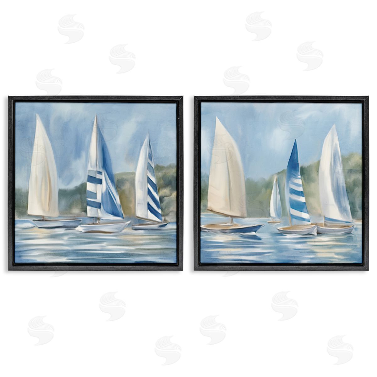 Kim Allen Sailboats on Calm Water Black Floating Frame Canvas Wall Art Print
