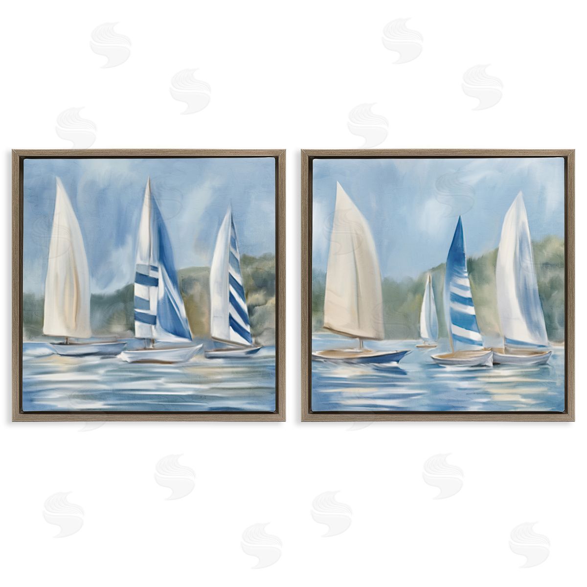 Kim Allen Sailboats on Calm Water Brown Floating Frame Canvas Wall Art Print