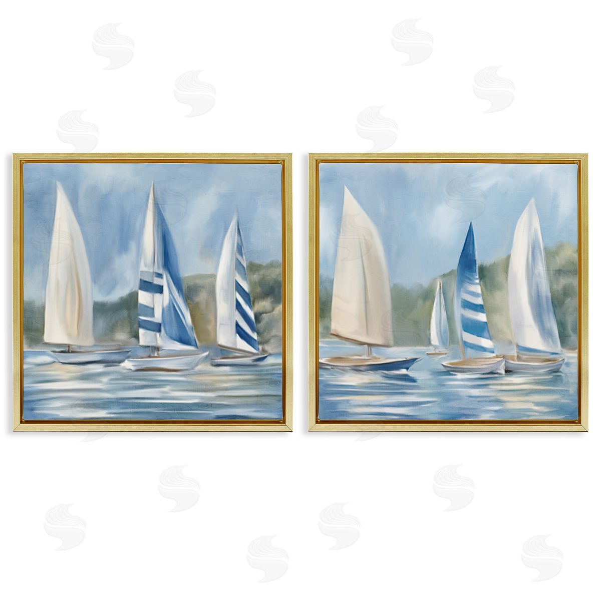 Kim Allen Sailboats on Calm Water Gold Floating Frame Canvas Wall Art Print