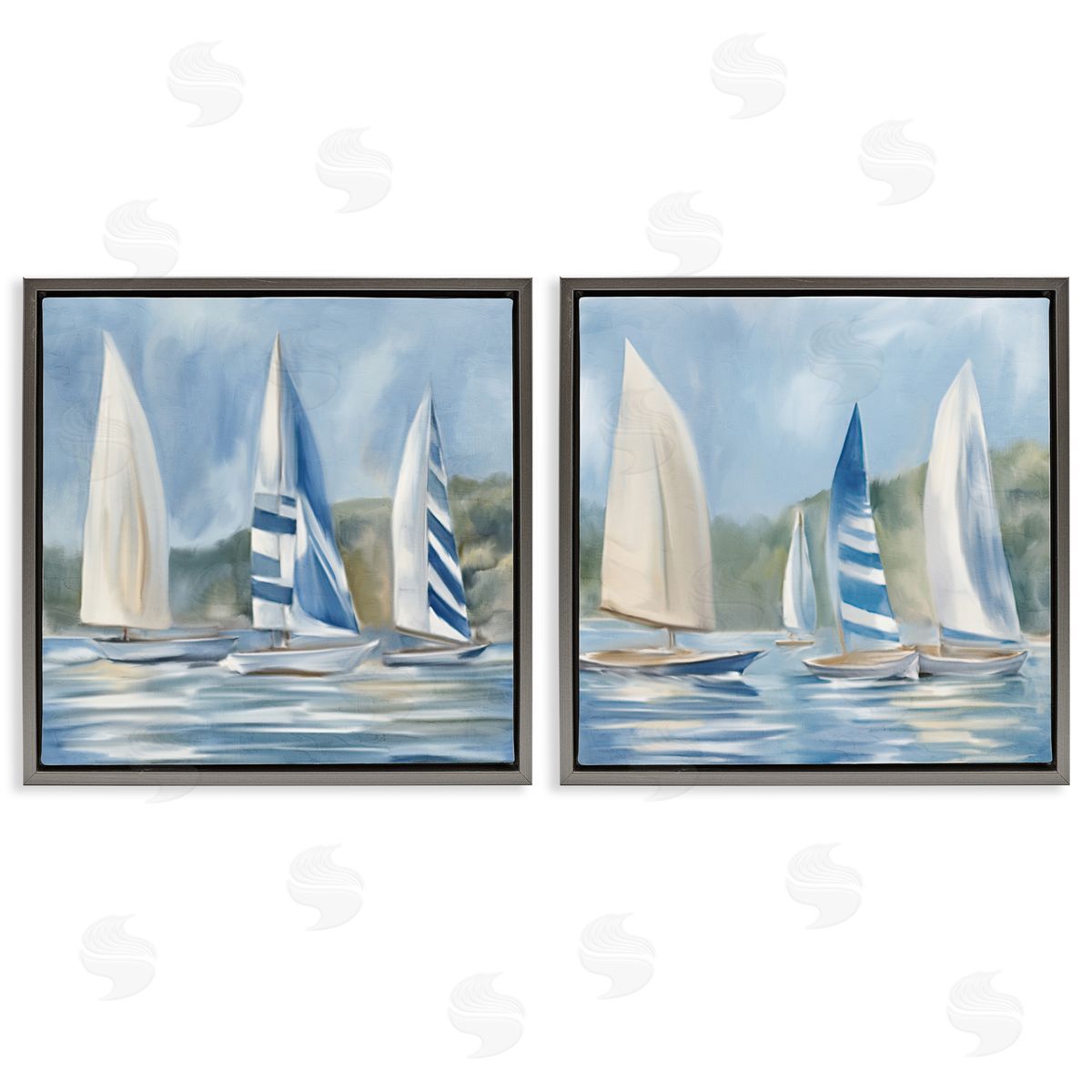 Kim Allen Sailboats on Calm Water Gray Floating Frame Canvas Wall Art Print