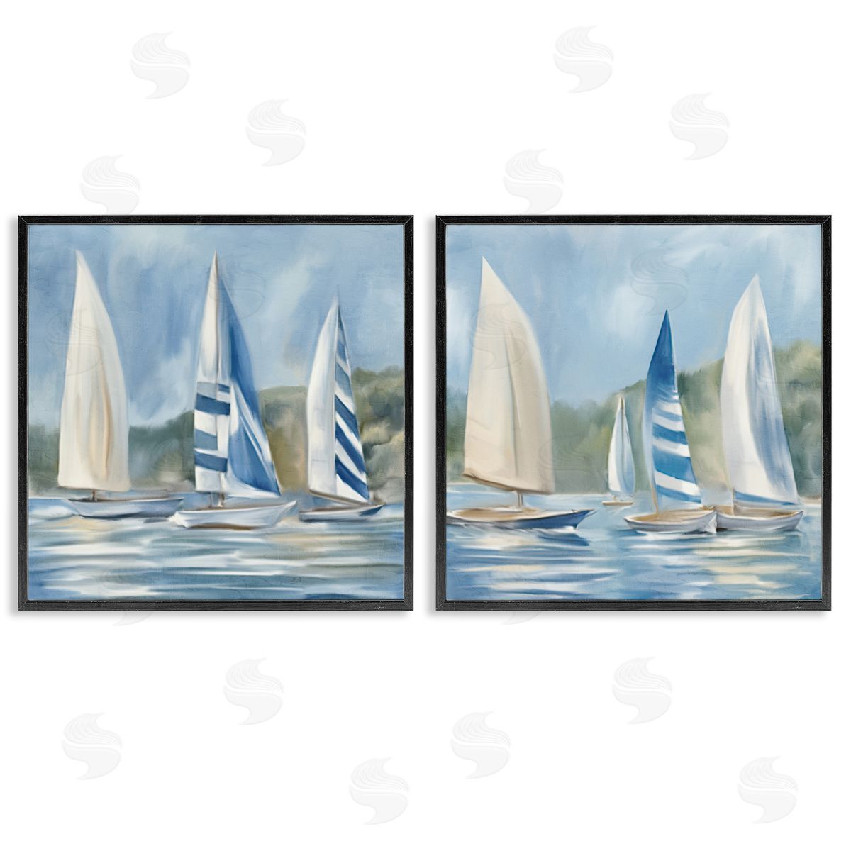 Kim Allen Sailboats on Calm Water Black Framed Giclee Wall Art Print
