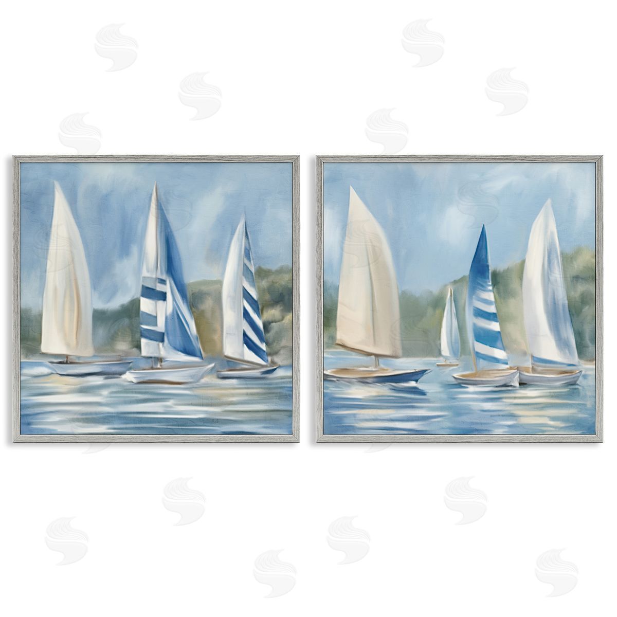 Kim Allen Sailboats on Calm Water Gray Framed Giclee Wall Art Print