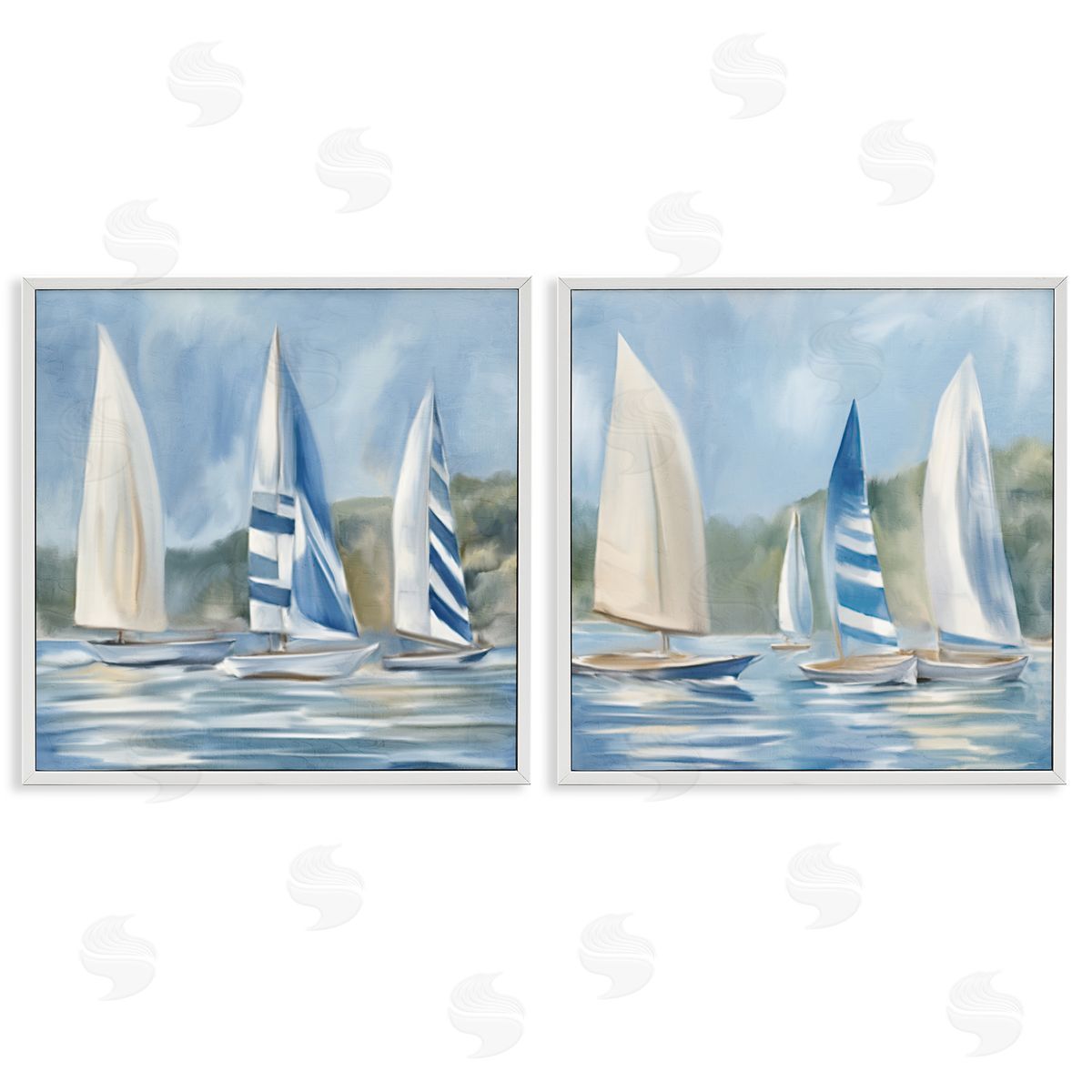 Kim Allen Sailboats on Calm Water White Framed Giclee Wall Art Print