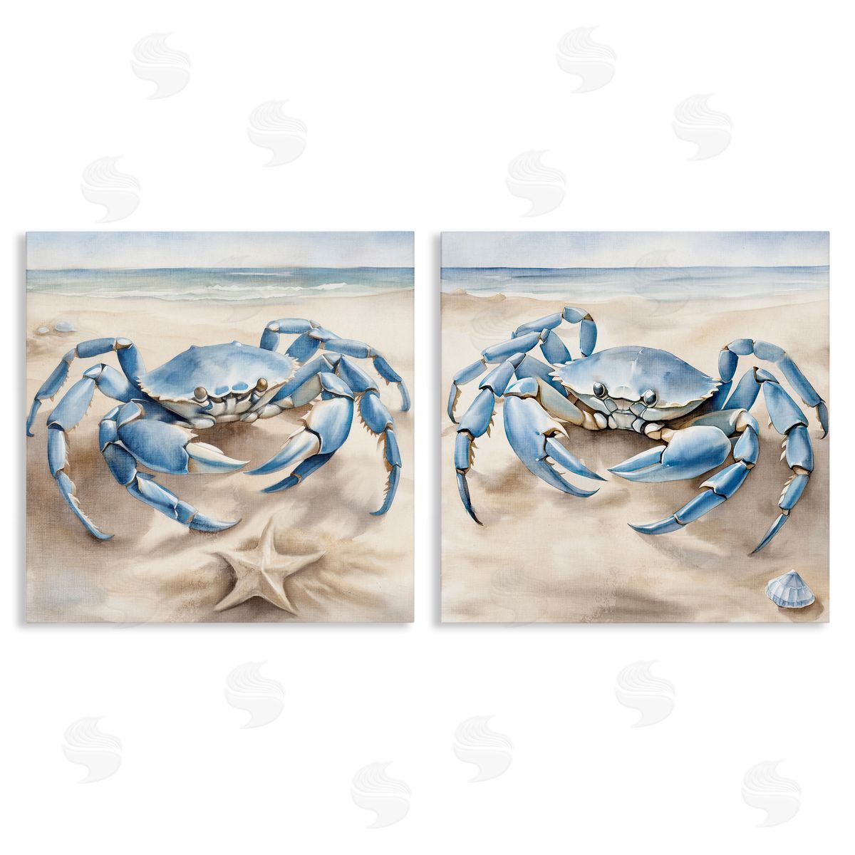 Kim Allen Nautical Blue Crabs Beach  Canvas Wall Art Print