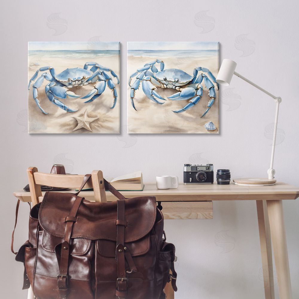 Kim Allen Nautical Blue Crabs Beach  Canvas Wall Art Print in Room