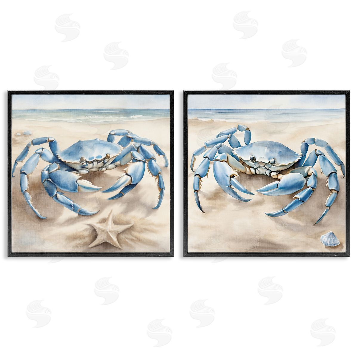 Kim Allen Nautical Blue Crabs Beach  Black Framed Giclee Wall Art Print