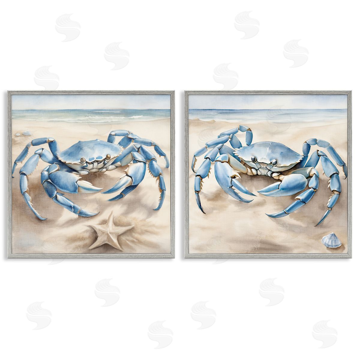 Kim Allen Nautical Blue Crabs Beach  Gray Framed Giclee Wall Art Print