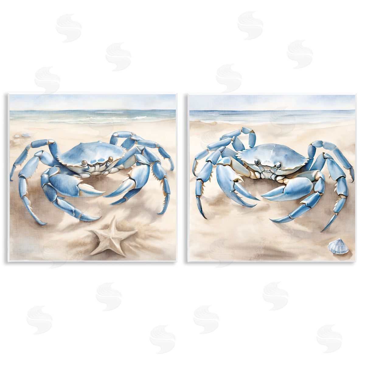 Kim Allen Nautical Blue Crabs Beach  Wooden Wall Plaque Art Print
