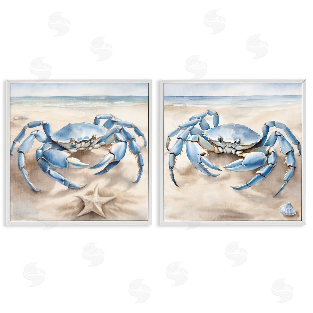 Kim Allen Nautical Blue Crabs Beach  White Framed Giclee Wall Art Print