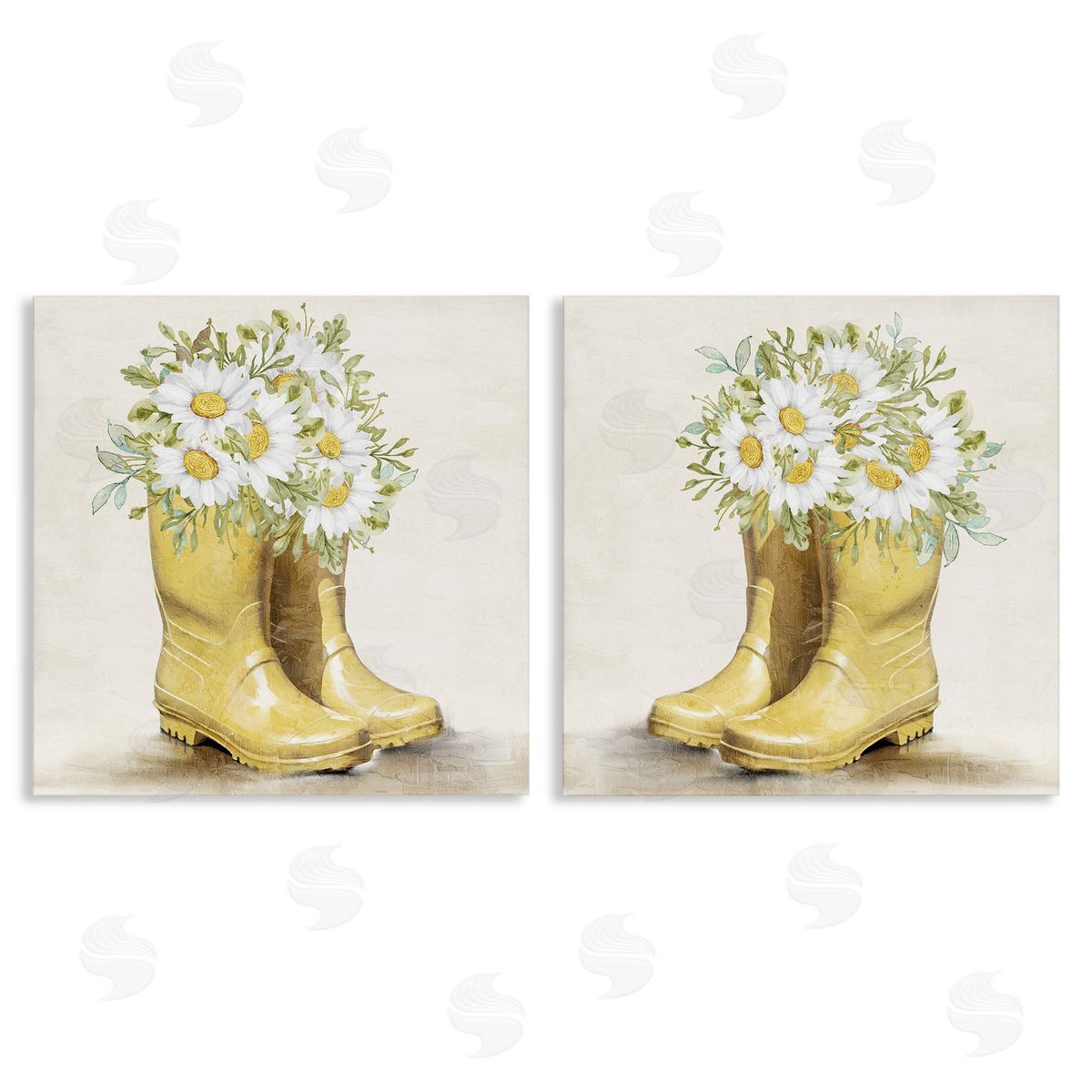 Kim Allen Yellow Garden Boots Daisies  Canvas Wall Art Print