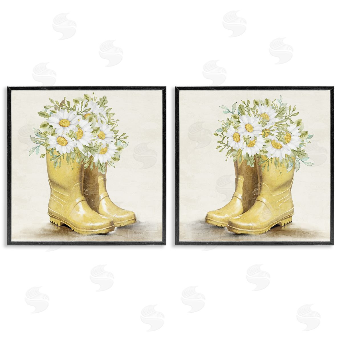 Kim Allen Yellow Garden Boots Daisies  Black Framed Giclee Wall Art Print